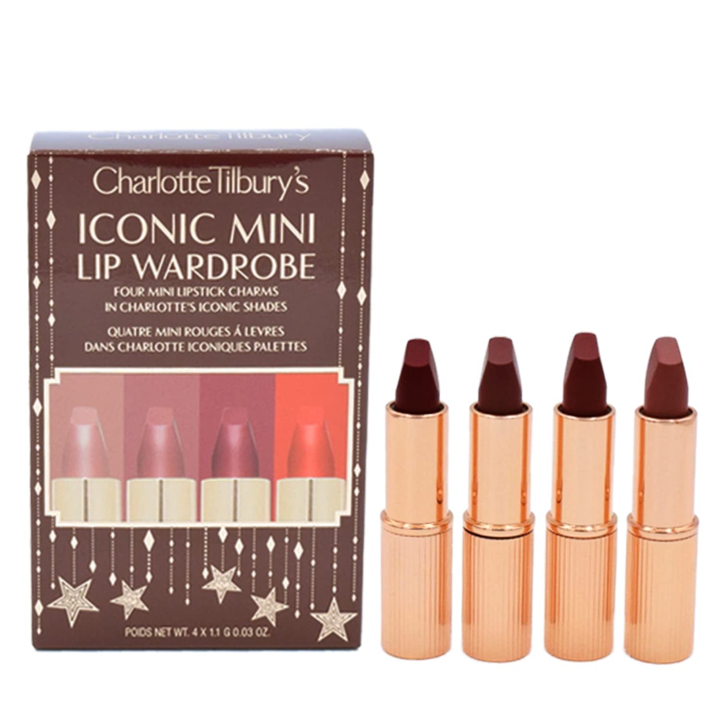 Charlotte Tilbury Mini Iconic Lip Wardrobe - Matte Revolution Quad 4 Lipsticks Gift Set:: Pillow Talk, Pillow Talk Medium, Walk of No Shame, Red Carpet Red - Long Lasting