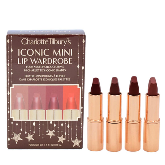 Charlotte Tilbury Mini Iconic Lip Wardrobe - Matte Revolution Quad 4 Lipsticks Gift Set:: Pillow Talk, Pillow Talk Medium, Walk of No Shame, Red Carpet Red - Long Lasting