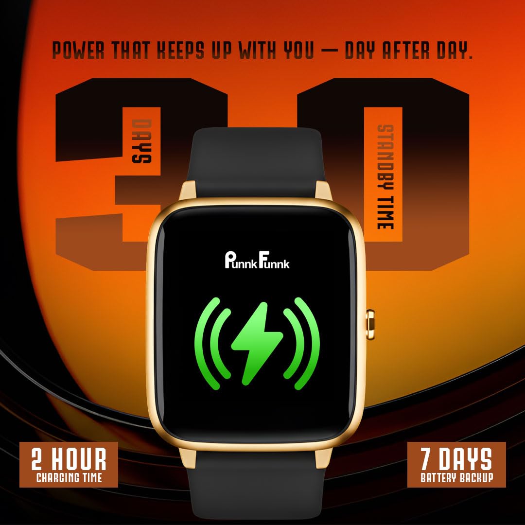 PunnkFunnk NeoLux 1.96” HD Display Smartwatch for Men & Women 2025 | Bluetooth Calling | 110+ Sports Modes | Heart Rate | SpO2 | IP67 Waterproof | Compatible with Android & iOS - (Gold Dial Black)