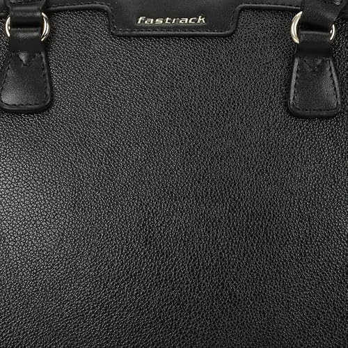 Fastrack Black Core Satchel | Women’s Faux-Leather Handbag in Black | 2 Compartments, Zipper Pockets, External Pocket & Detachable Strap | Gold Hardware