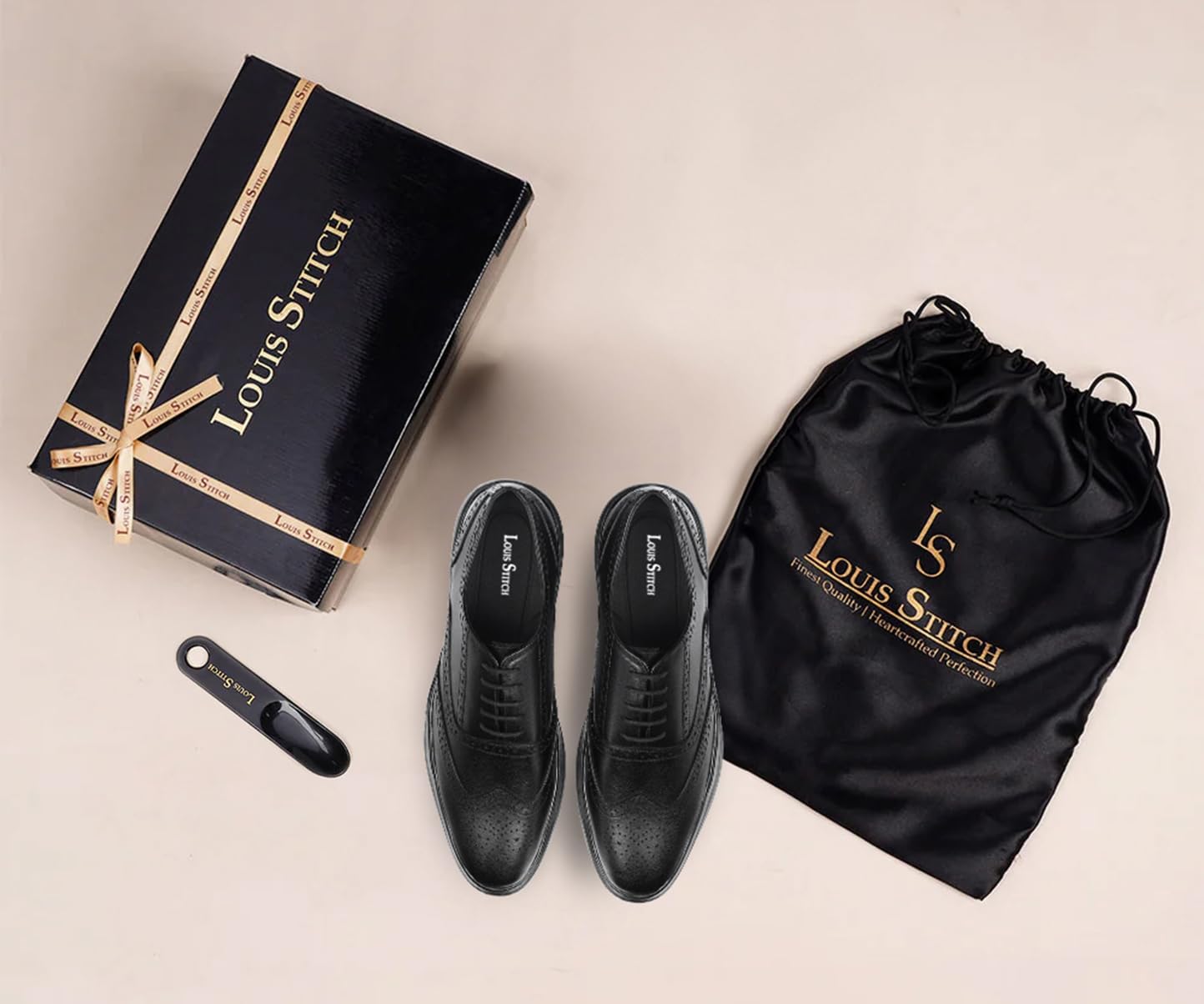 LOUIS STITCH Obsidian Black Lightweight Brogue Shoe | Formal Shoes for Men | LSFXBG | UK-9