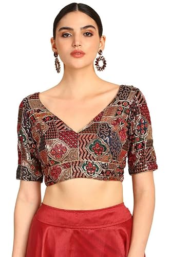 Soch Womens Black Sequinned Embellished Georgette Padded Blouse