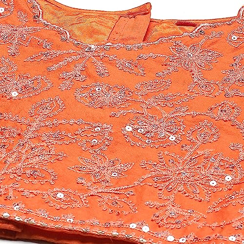 BIBA Girls Polyester Lehenga Set Readymade Orange 7