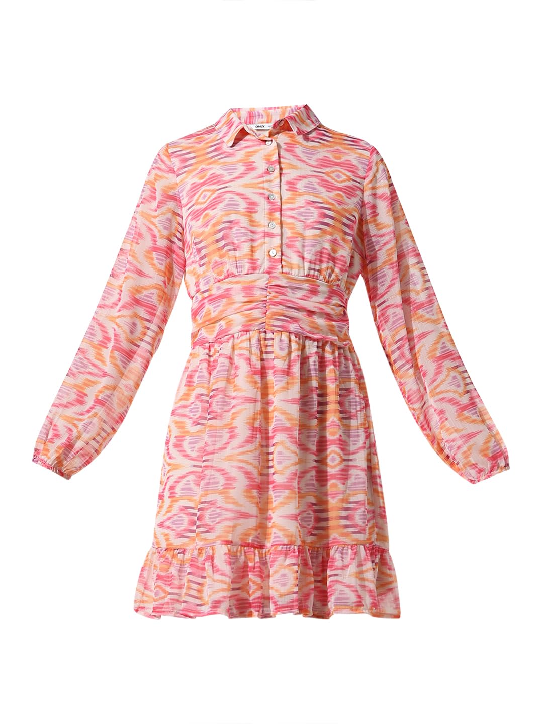 ONLY Women Printed Polyester Above Knee Pink Shirt Dress
