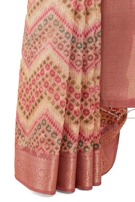 Soch Womens Blush Pink Zari Woven Chanderi Jacquard Saree