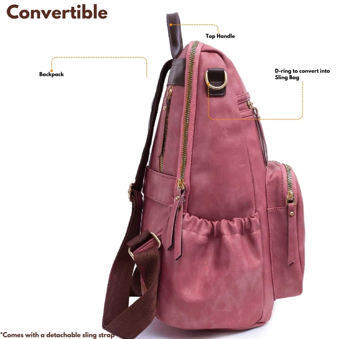 VISMIINTREND Leather Backpacks Bags for Women/Girls Stylish | Shoulder Bag | Sling | Ladies Purse | Office | Travel | College | Daily | Convertible | 14" Laptop | Birthday | Rakhi Gifts for Sisters