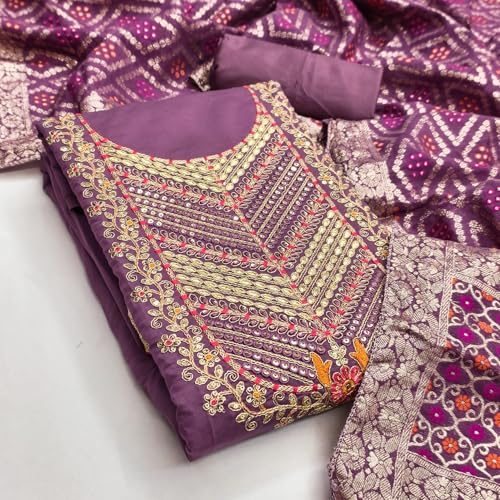 Leeli Peeri Designer Women's Roman Silk Embroidery Work Unstitched Salwar Suit Dress Material 1255PDM3