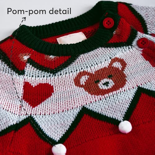 Hopscotch Girls Red Full Sleeves Pom Pom Embellished Teddy Sweater for Age (5-6 Years)