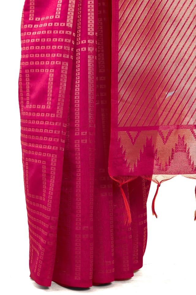 Soch Womens Fuchsia Tussar Zari Woven Saree with Tasselled Border