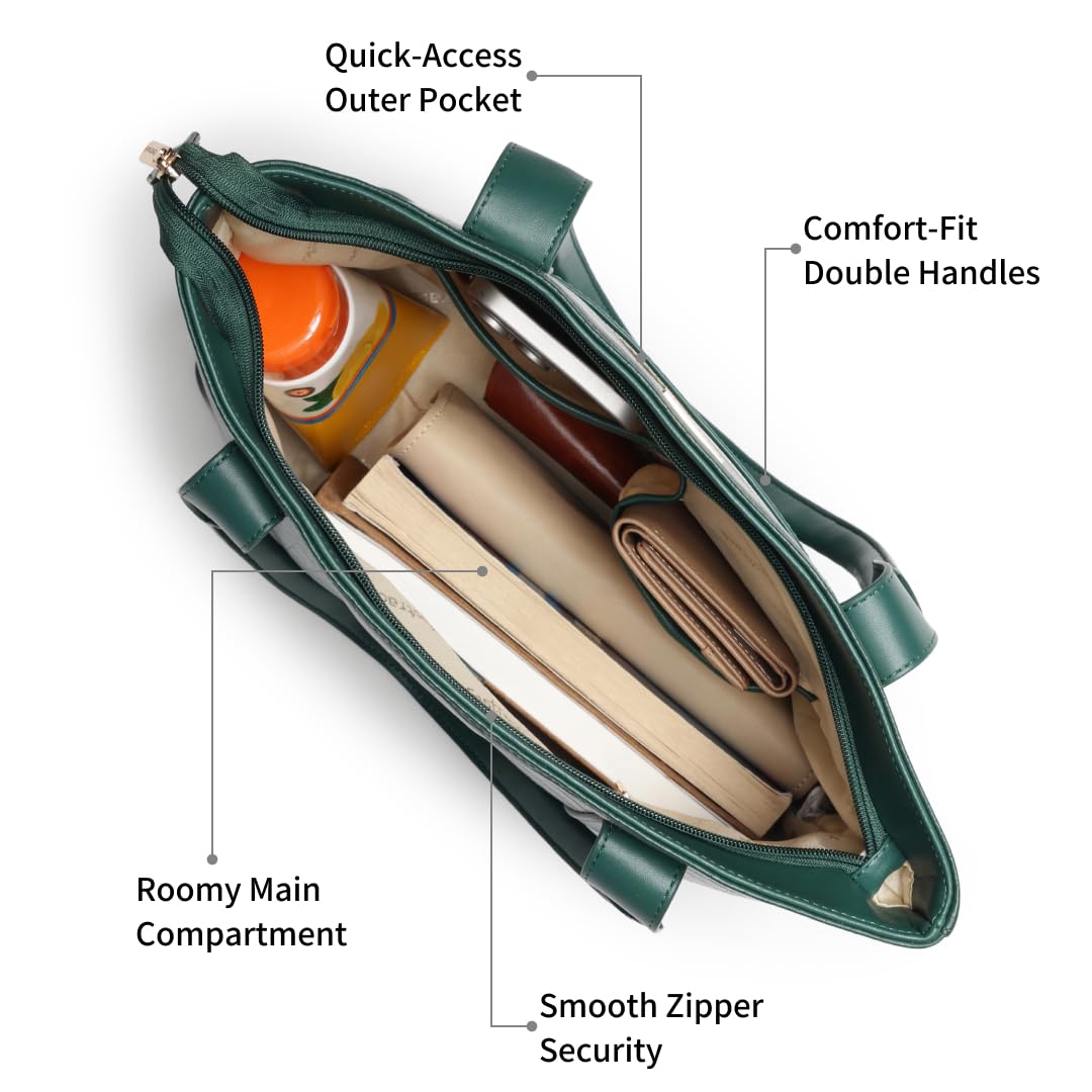 Fastrack Croco Crush Tote | green faux-leather Women's Handbag | Textured Croco Design with Gold Hardware | Double Handles, Zipper Closure & Organised Storage