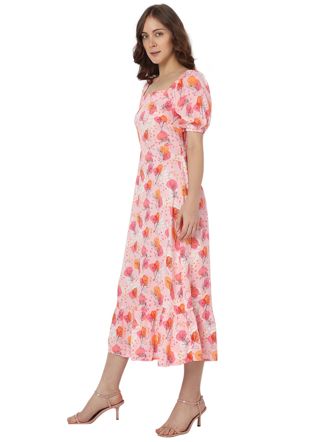Vero Moda Women's Viscose A-Line Ankle Length Dress (292064601-Powder Pink_Powder XL)
