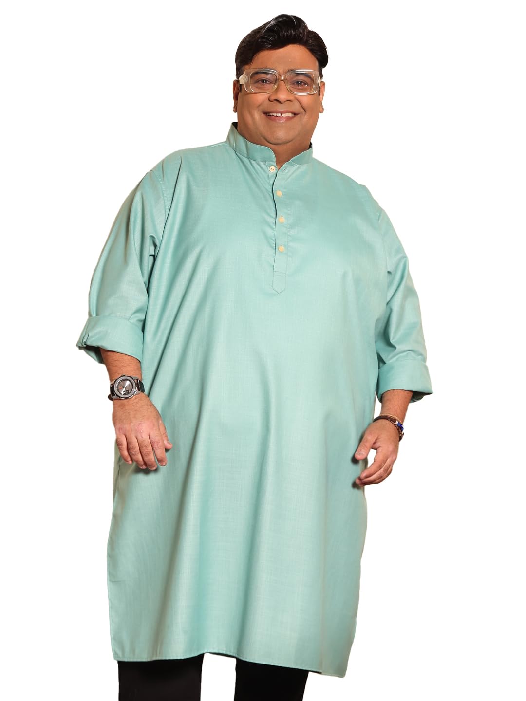 Bigbanana Plus Size Men's Cotton Blend Regular Fit Kurta (Ullas,Turquoise,4XL)