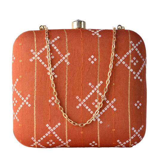 Artklim Rust Box Shaped Clutch With Golden String