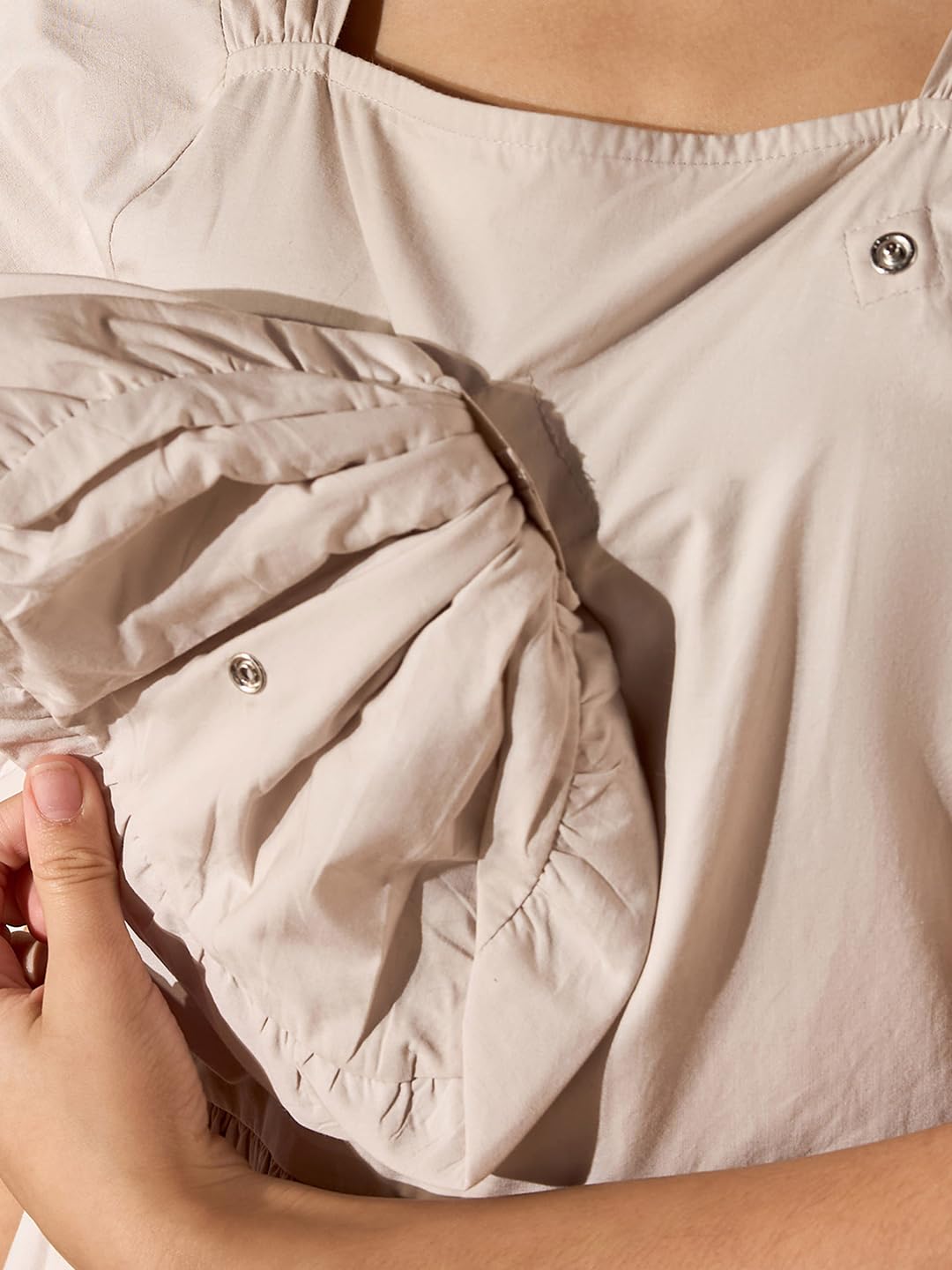 Max Girl's Cotton A-Line Midi Dress (B25KGOFSDR563_Cream