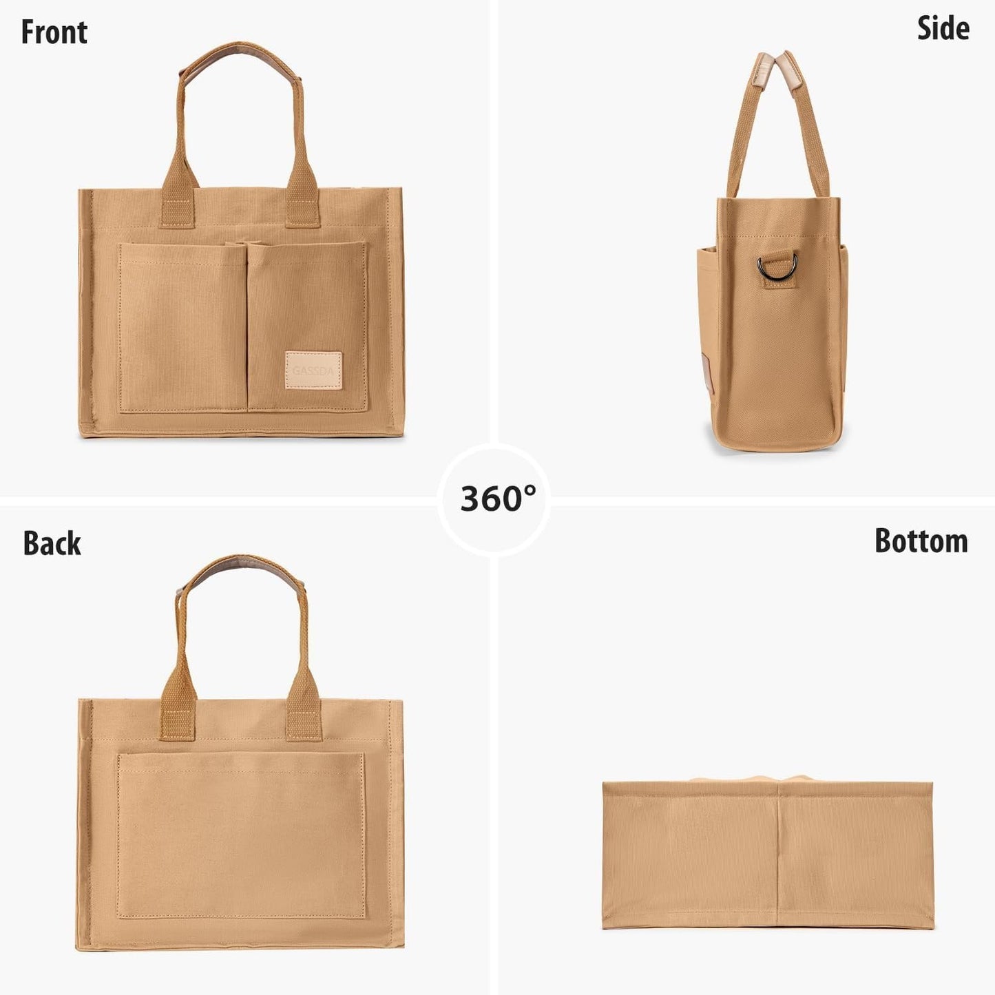 Kawn® Large Canvas Tote Bag for Women hobo Shoulder Bag with Zipper Multi-Pocket Satchel bag Crossbody Bag with Detachable Strap Everything Everyday Handbags for Office, College and Travel (Brown)