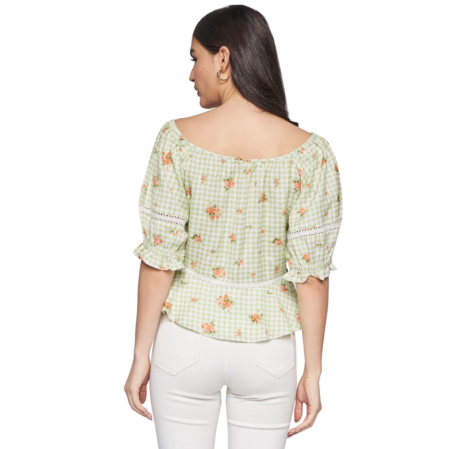 AND Women's Regular Shirt (SS22AG059TR44B_Sage Green 14)