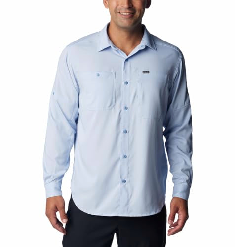 Columbia Men Navy Blue Omni Wick Silver Ridge Utility Lite Long Sleeve Hiking | Trekking | Camping | Safari Shirt, L