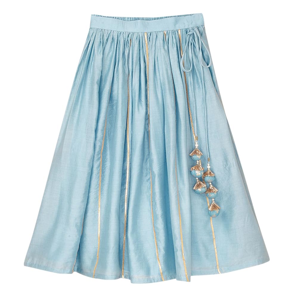 Hopscotch Girls Cotton Floral Print Readymade Lehenga Choli Ethnic Set With Dupatta In Blue Color For Ages 5-6 Years (Frh-4545684)