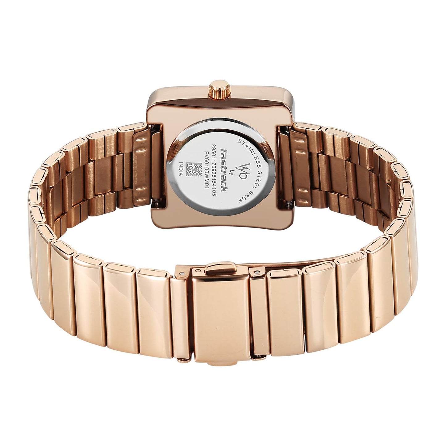 Fastrack Vyb Diva Quartz Analog White Mother of Pearl Dial Rose Gold Stainless Steel Strap Watch for Women - FV60100WM01W