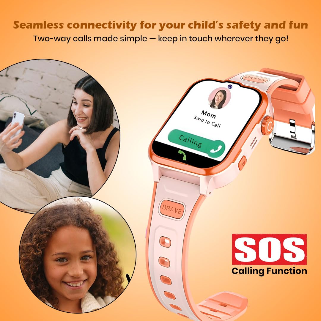 GameSir Safeguard Kids Smart Watch 5G/4G with SIM Calling, 800mAh Battery, GPS Tracker, SOS Alerts, Video Calling, Face Unlock, Voice Chat, Games, IP67 Waterproof (Orange)