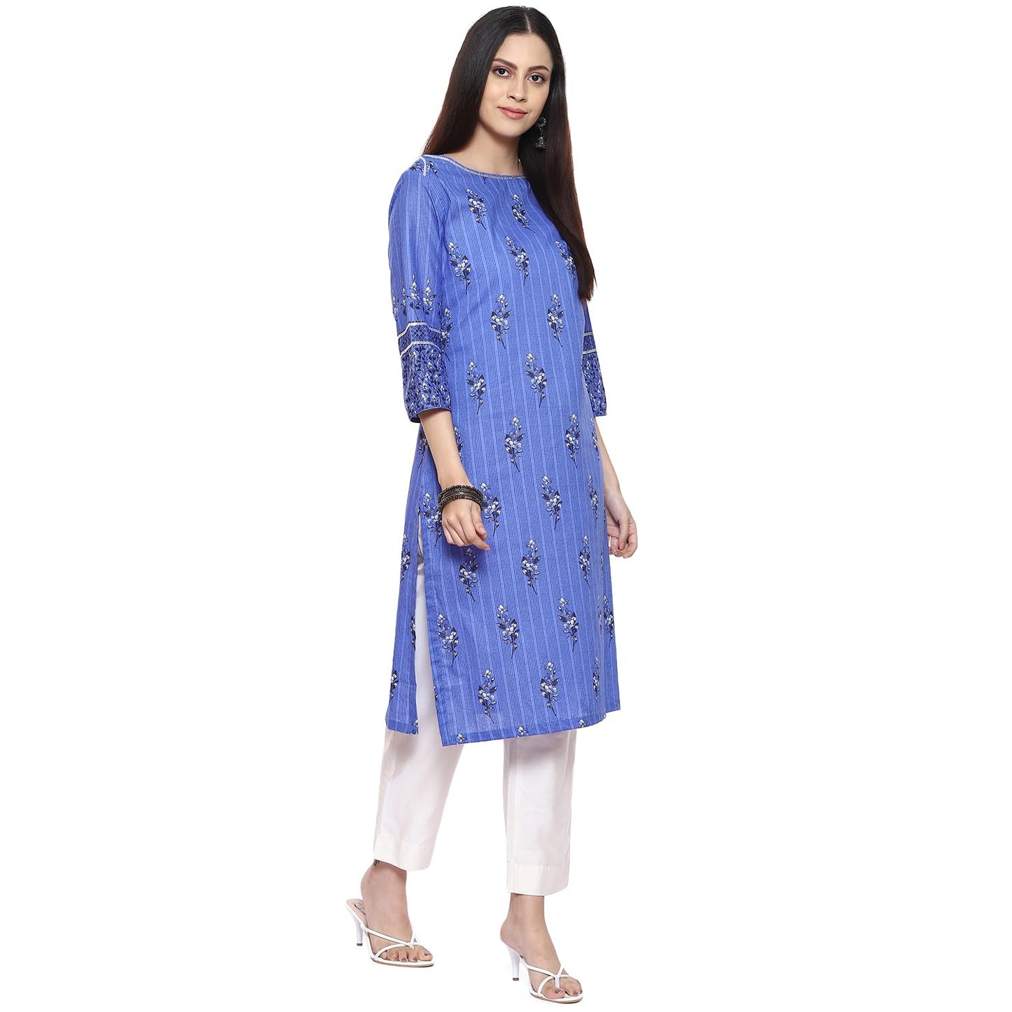 BIBA Women Cotton Printed Straight Mix and Match Regular Fit Tunic Shirt(Mnmassorted16642E_Indigo_38), Purple
