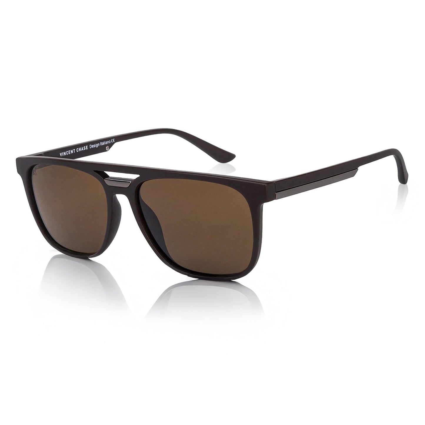 Vincent Chase By Lenskart | Matte Brown Full Rim Square| Polarized Stylish Sunglasses | 100% UV Protected | For Men & Women (Medium, Vc S12644)