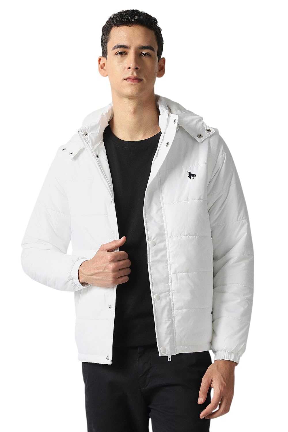 Men White Solid Casual Jacket