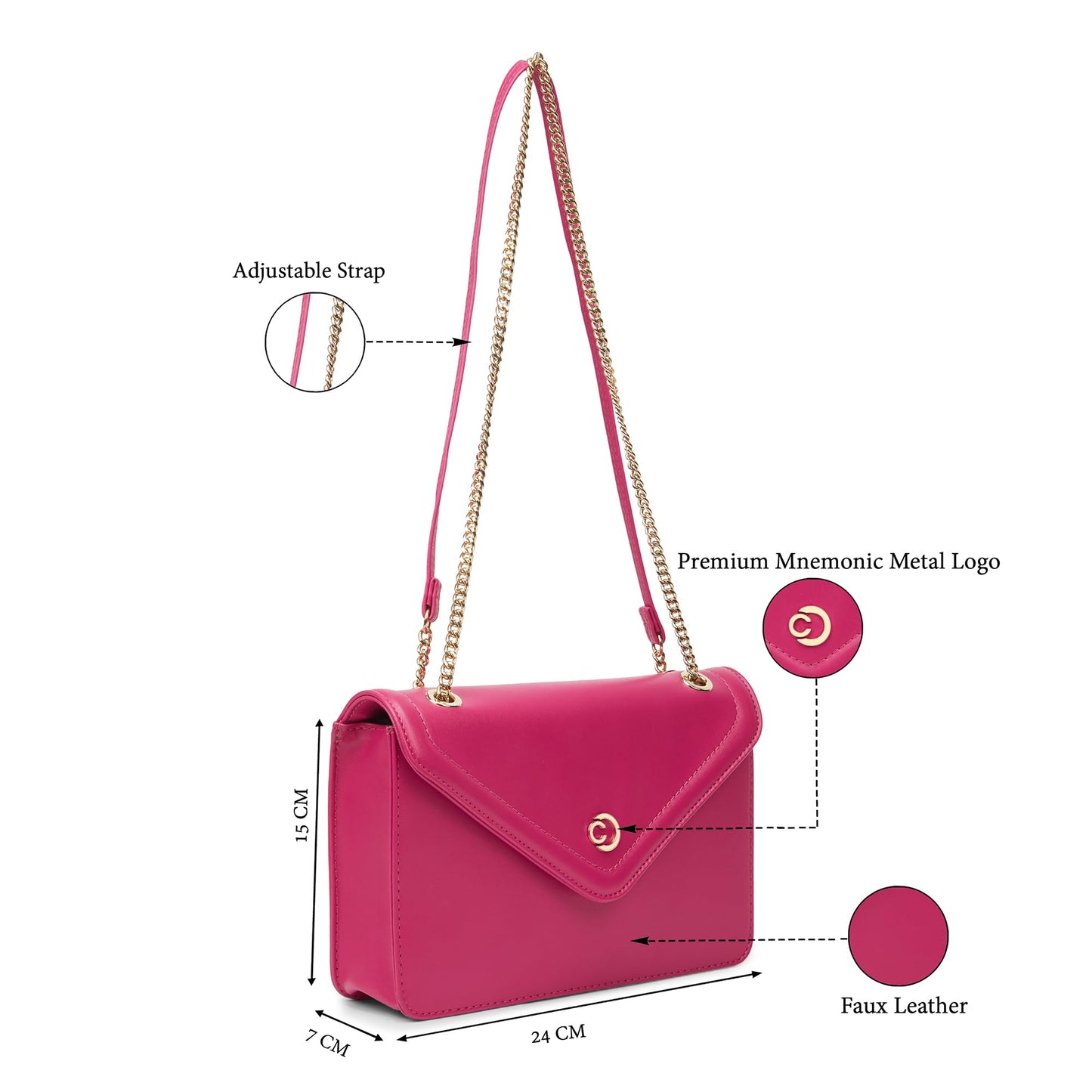 Caprese Rory Medium Sling Bag for Women with Adjustable Strap & Magnetic Button Closure for Comfortable Wear | Versatile Handbag for Everyday Use, Travel, and Special Occasions (Fuchsia Pink)