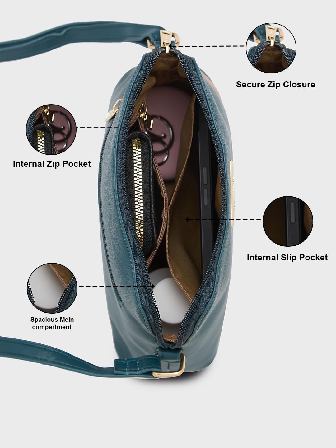 Caprese Ember Sling Medium (E) Green Bag for Women|Adjustable Strap for Comfortable Wear|Versatile Handbag for Everyday Use, Travel, and Special Occasions