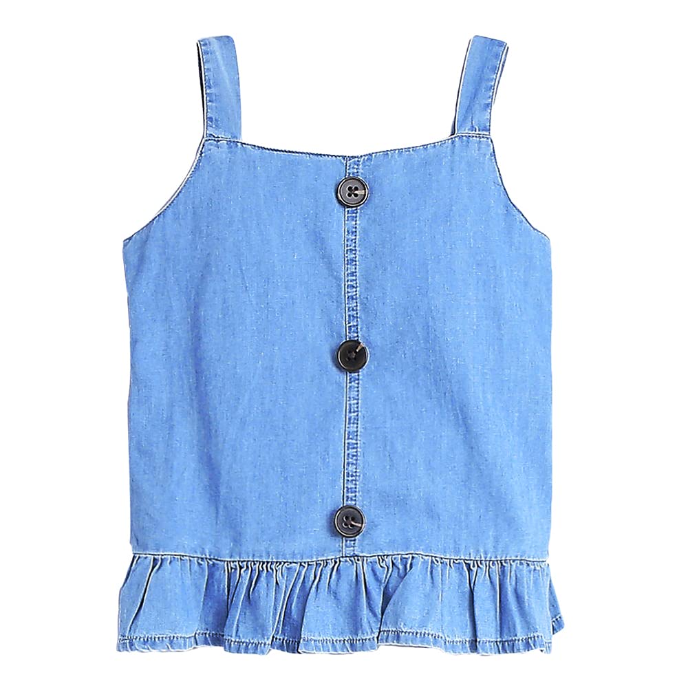 Hopscotch Girls Solid BlouseShorts Set In Blue Color for Ages 4-5 Years