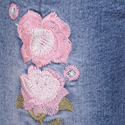 Cutecumber Girls Cotton Rich Denim Strech Fit-Leg Jeans – Pink Floral Embroidery & Ruffle Hem, Stylish Casual Outfit for Baby Girls & Kids (Age 1–15 Years)