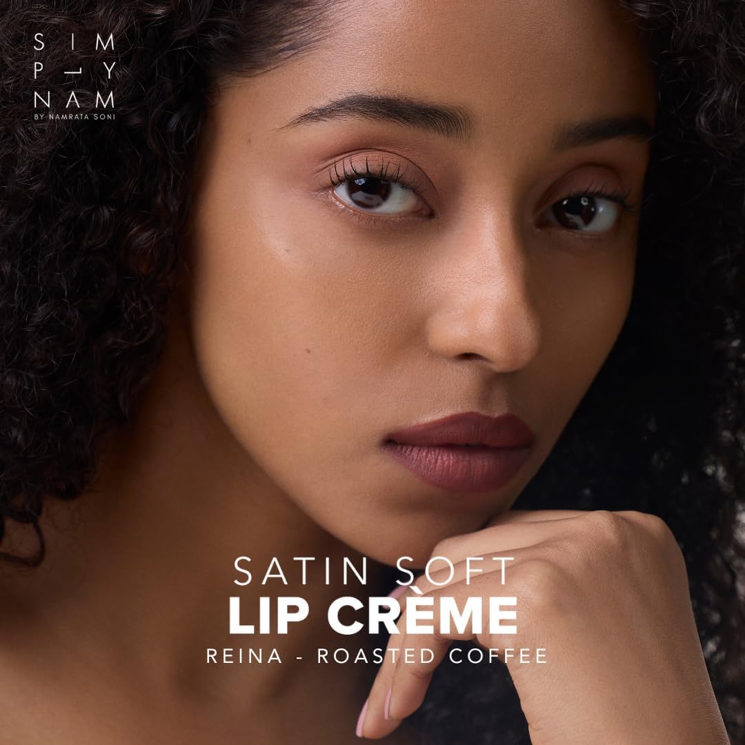 SIMPLYNAM Satin Soft Lip Crème – Perfect Nude | 1 Swipe Full Coverage | Hydrating, Creamy Matte Finish | 16 Hour Stay | Transfer-Proof & Smudge-Proof | Infused with Peptides & Squalane | Vegan (Reina, 5 ML)