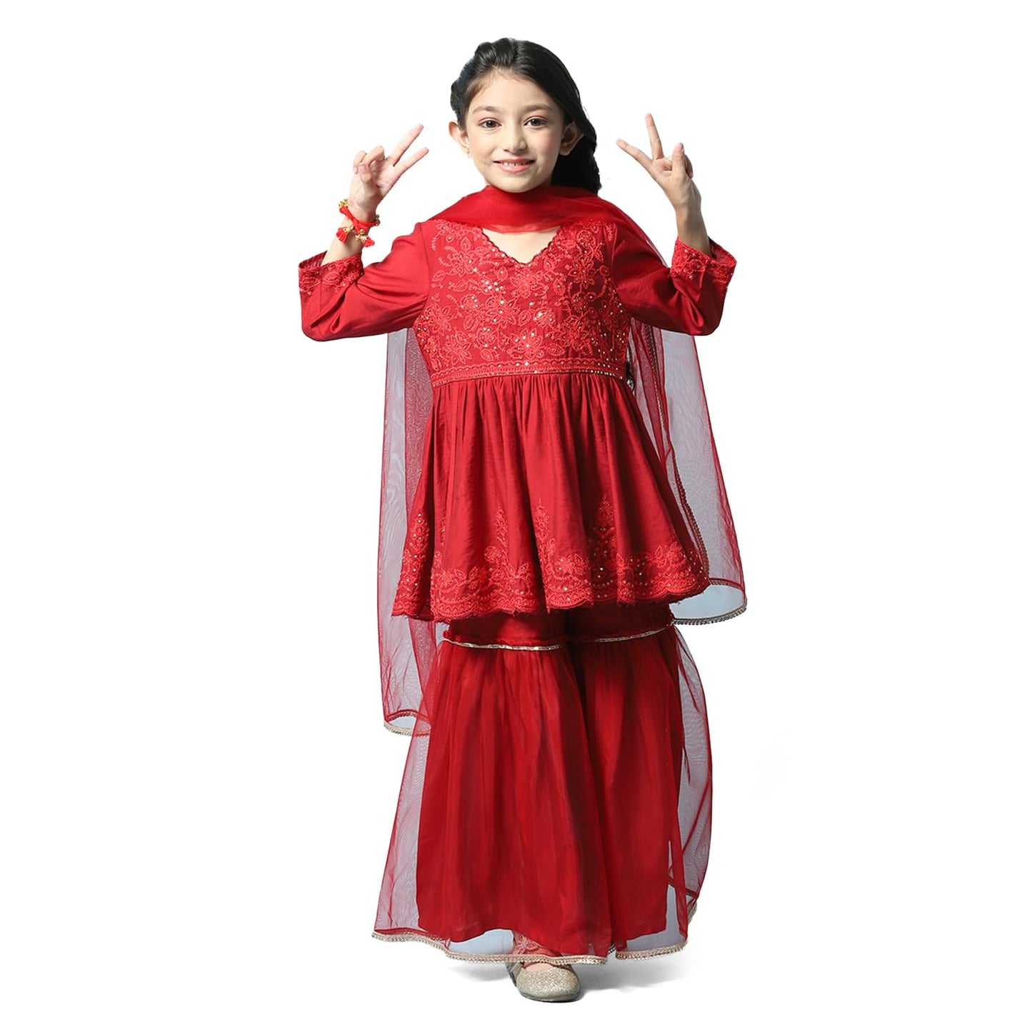 BIBA Girls Girl's Nylon Salwar Suit Set (KW4812AW22RED_Red