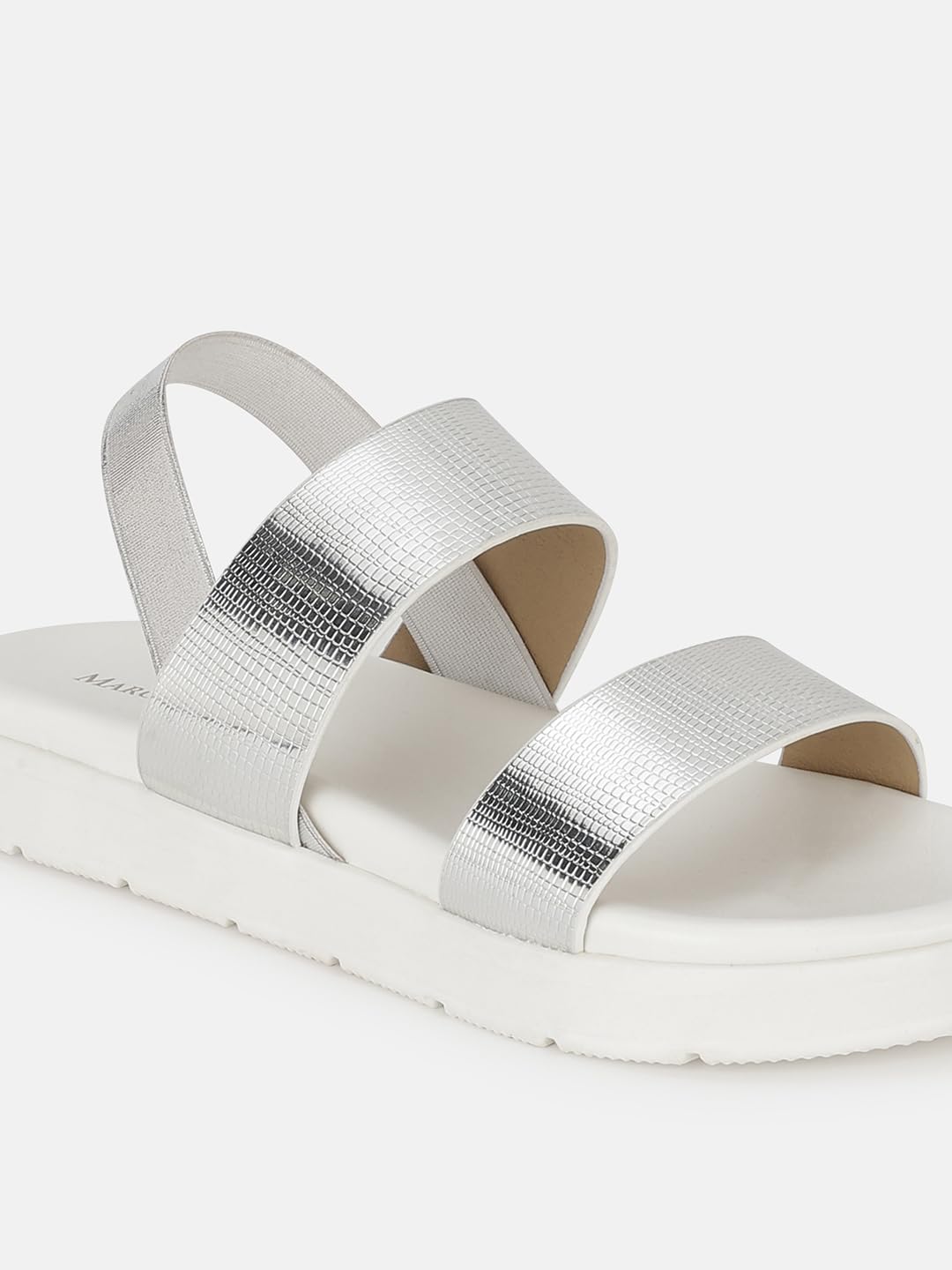 Marc Loire Women Embellished Platform Heel Fashion Sandal with Adjustable Ankle Strap (Silver, 4)