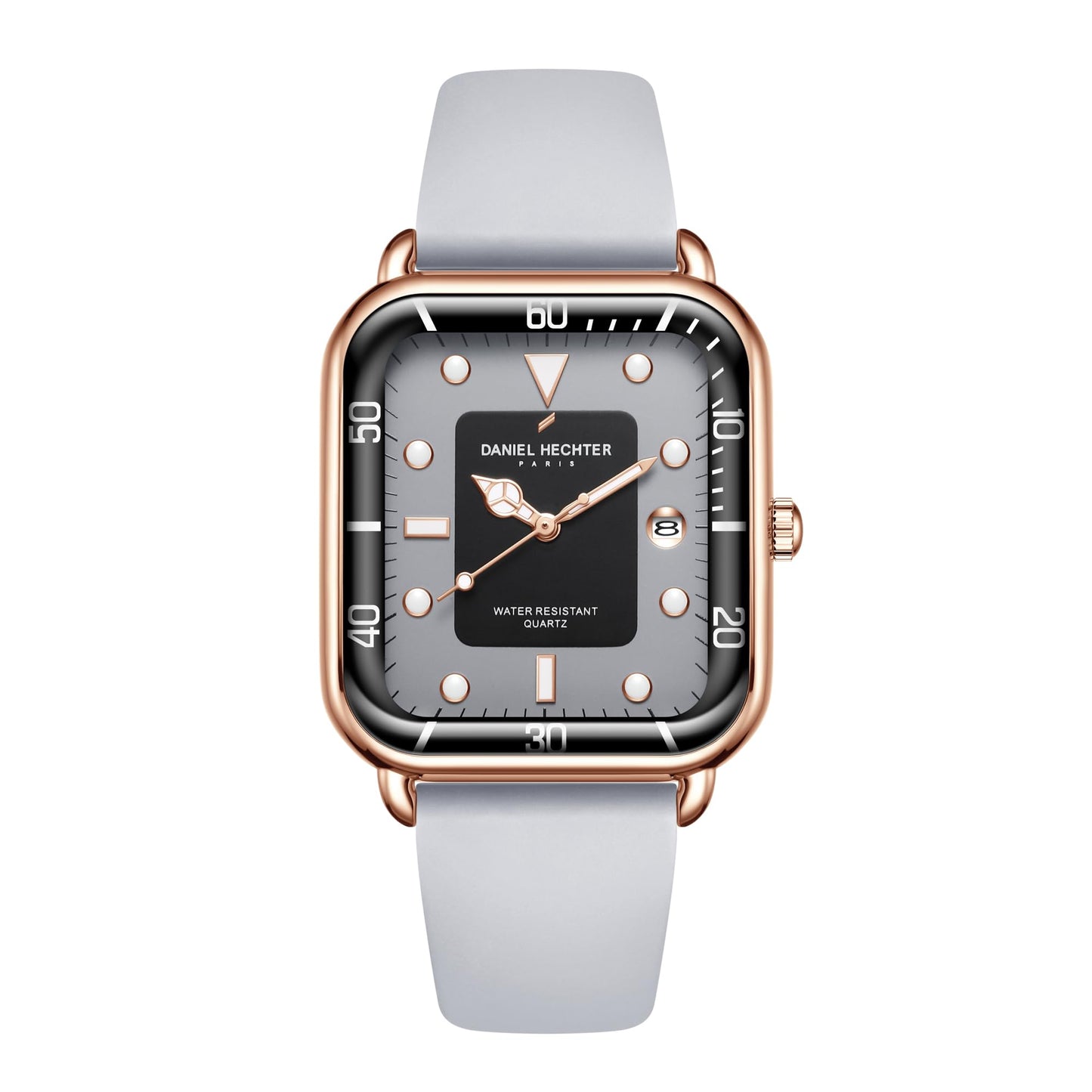 Daniel Hechter Paris Montmartre Collection Square Dial Watch for Men with Stylish Silicone Strap, Water Resistant & Quartz Movement-DHM1011 (Grey)