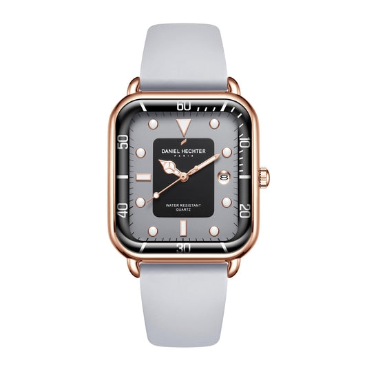 Daniel Hechter Paris Montmartre Collection Square Dial Watch for Men with Stylish Silicone Strap, Water Resistant & Quartz Movement-DHM1011 (Grey)