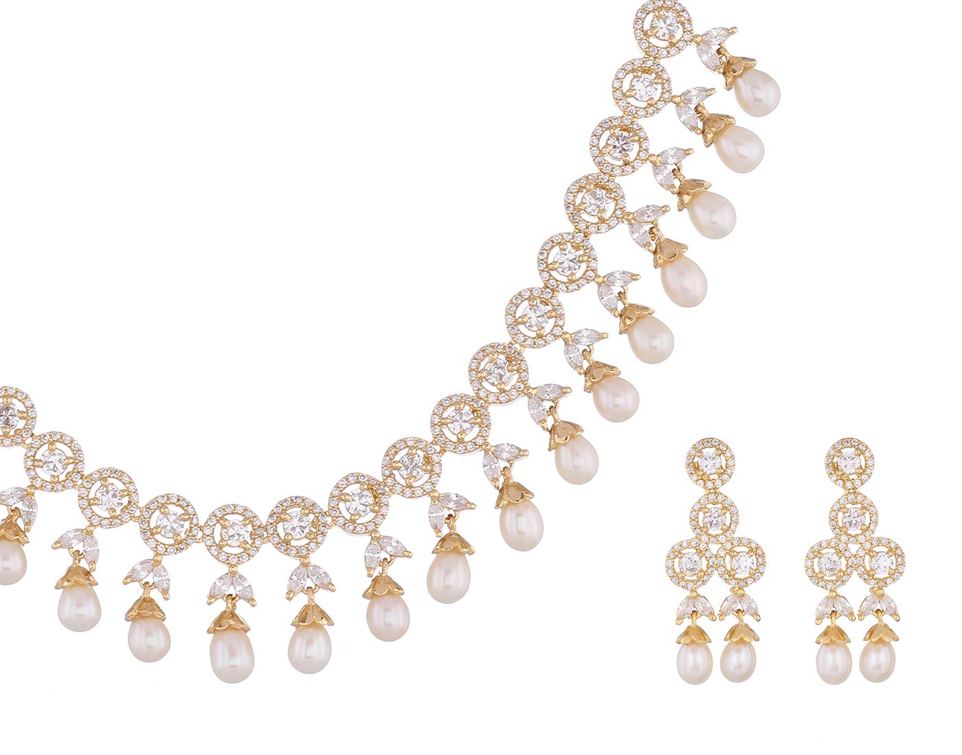 HYDERABAD JEWELS EXCLUSIVE NATURAL FRESH WATER PEARLS NECKLACE SET FROM THE CITY OF PEARLS HYDERABAD FOR WOMEN GIRLS (White)