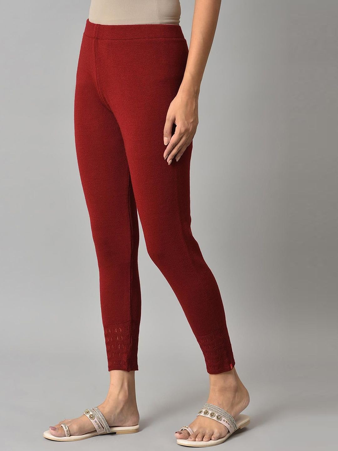 W for Woman Red Winter Knitted Leggings (Size: L)-24NOW62081-217480