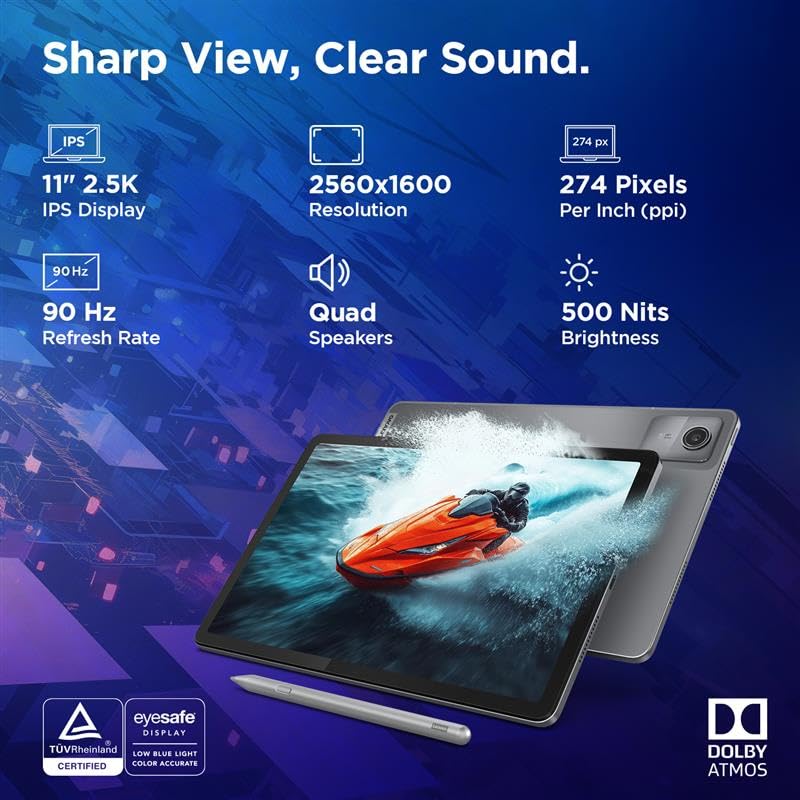 Lenovo Idea Tab Smartchoice | Wi-Fi + 5G |11" Display, 2.5K Resolution, 90Hz Refresh|8GB RAM, 256GB ROM| MediaTek Dimensity 6300| 7040mAh|4 Speakers| USB-C| Luna Grey