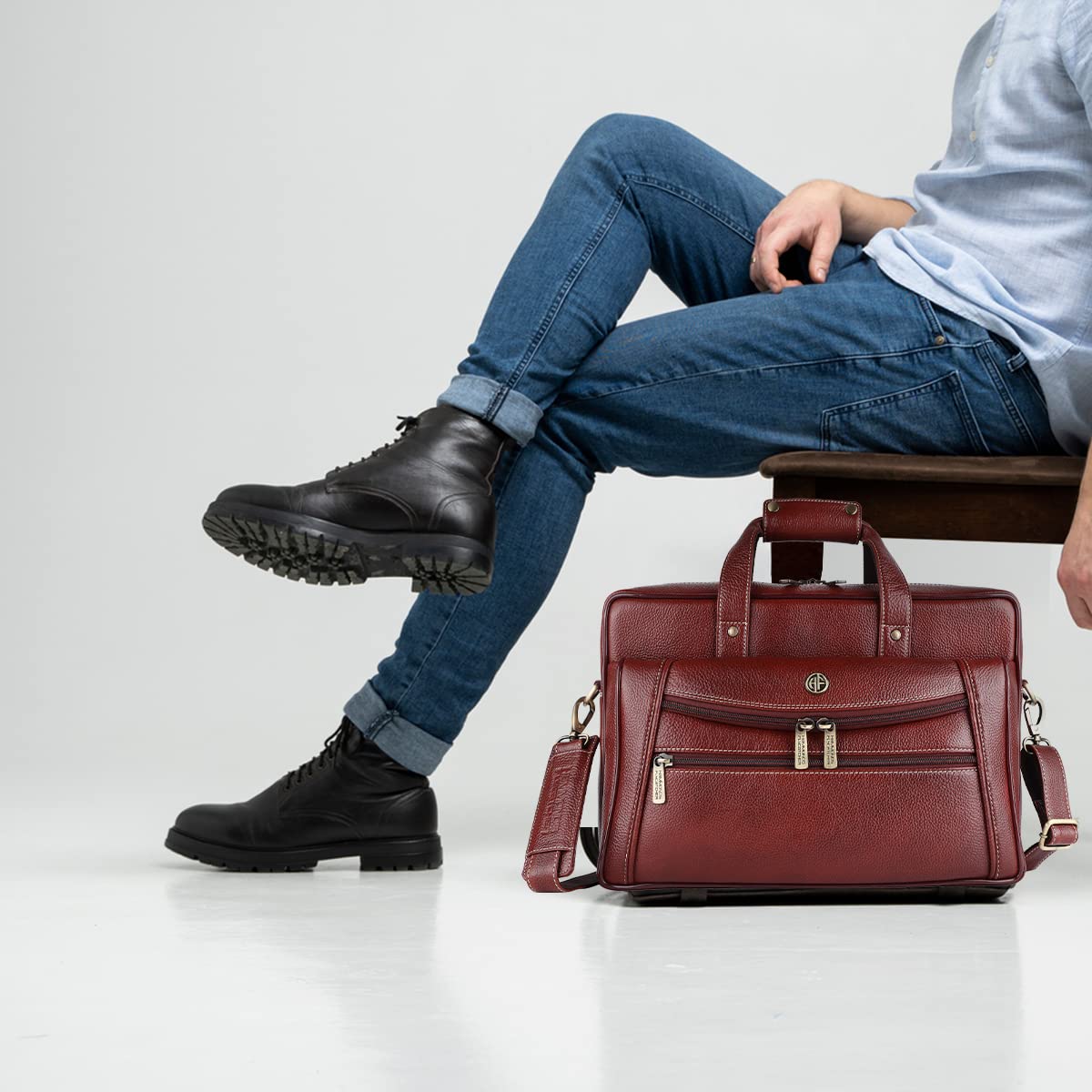 HAMMONDS FLYCATCHER Genuine Leather Office Bag for Men - 15.6" Laptop Bag for Men for Office, Travel, Daily Use - Padded Laptop Compartment, Trolley Strap, Adjustable Strap, 1 Year Warranty, Brown