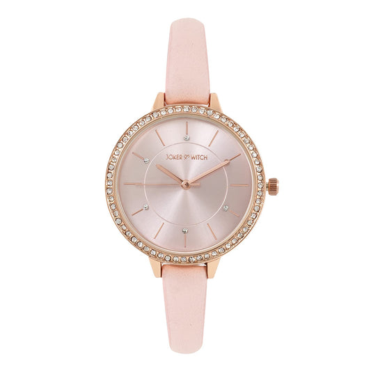 Joker & Witch Sunrise 36mm Pink Dial 10mm Pink Faux Leather Watch for Women