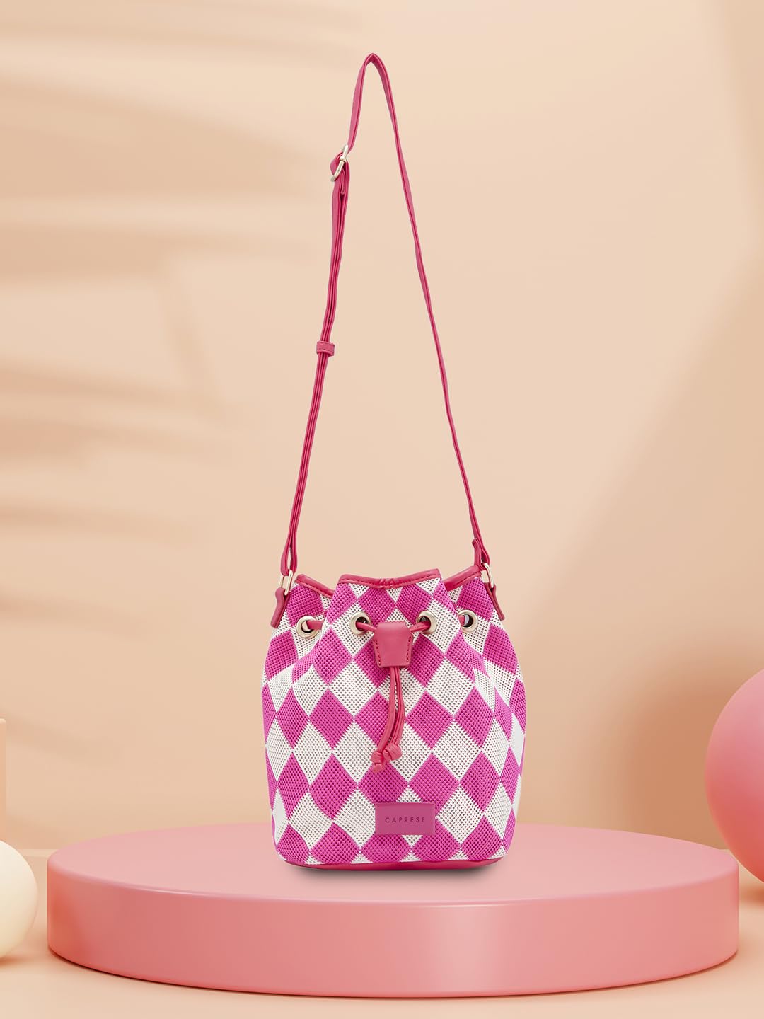 Caprese Checker Sling Bag for Women (Medium, Fuchsia)