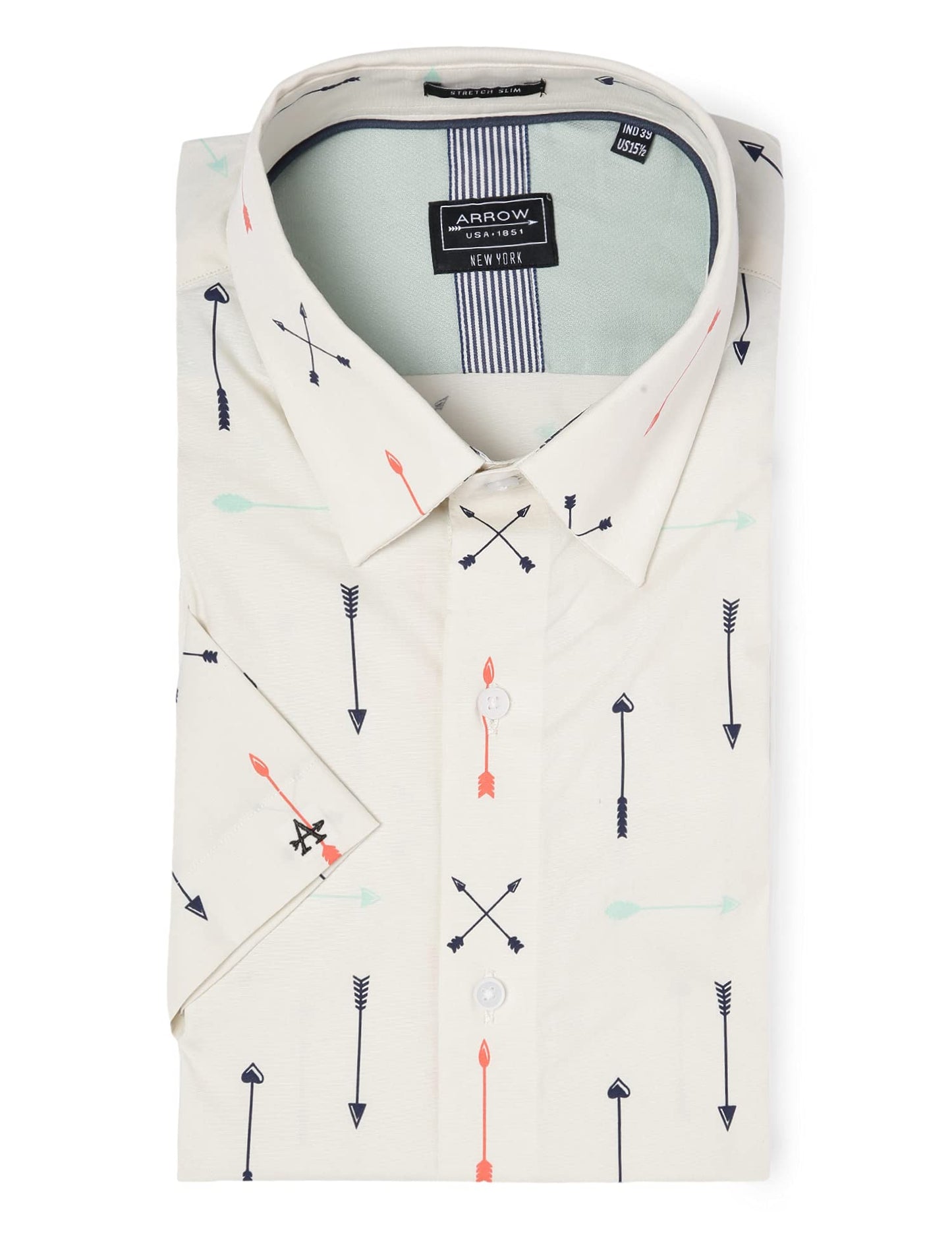 Arrow Men's Printed Slim Shirt (ANABSH1031_Beige 38)
