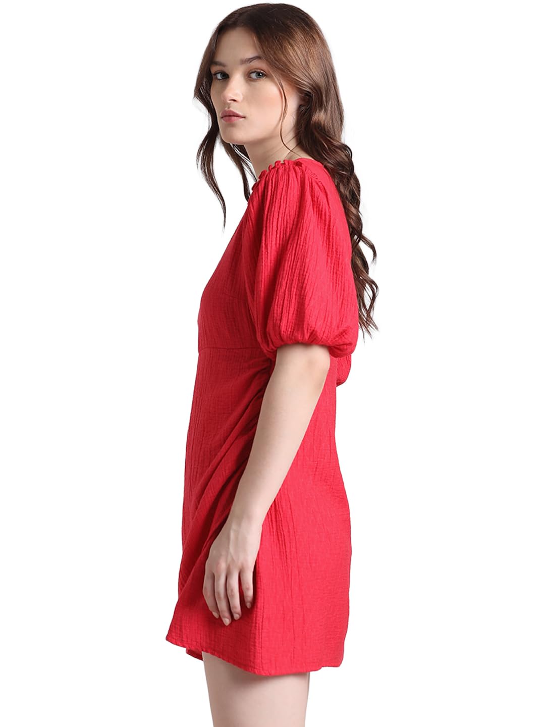 ONLY Women's Cotton Blend Wrap Mini Dress (15323361-Jalapeno Red_Jalapeno