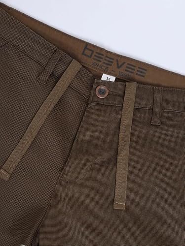 BEEVEE Men’s Casual Brown Printed Cotton Lycra Shorts | Mid Rise, Knee Length, 4 Pockets, Drawstring Closure, Regular Fit