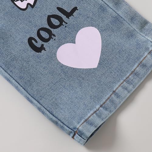 Hopscotch Girls Typography Print Blue Jeans for Ages (4-5 Years)