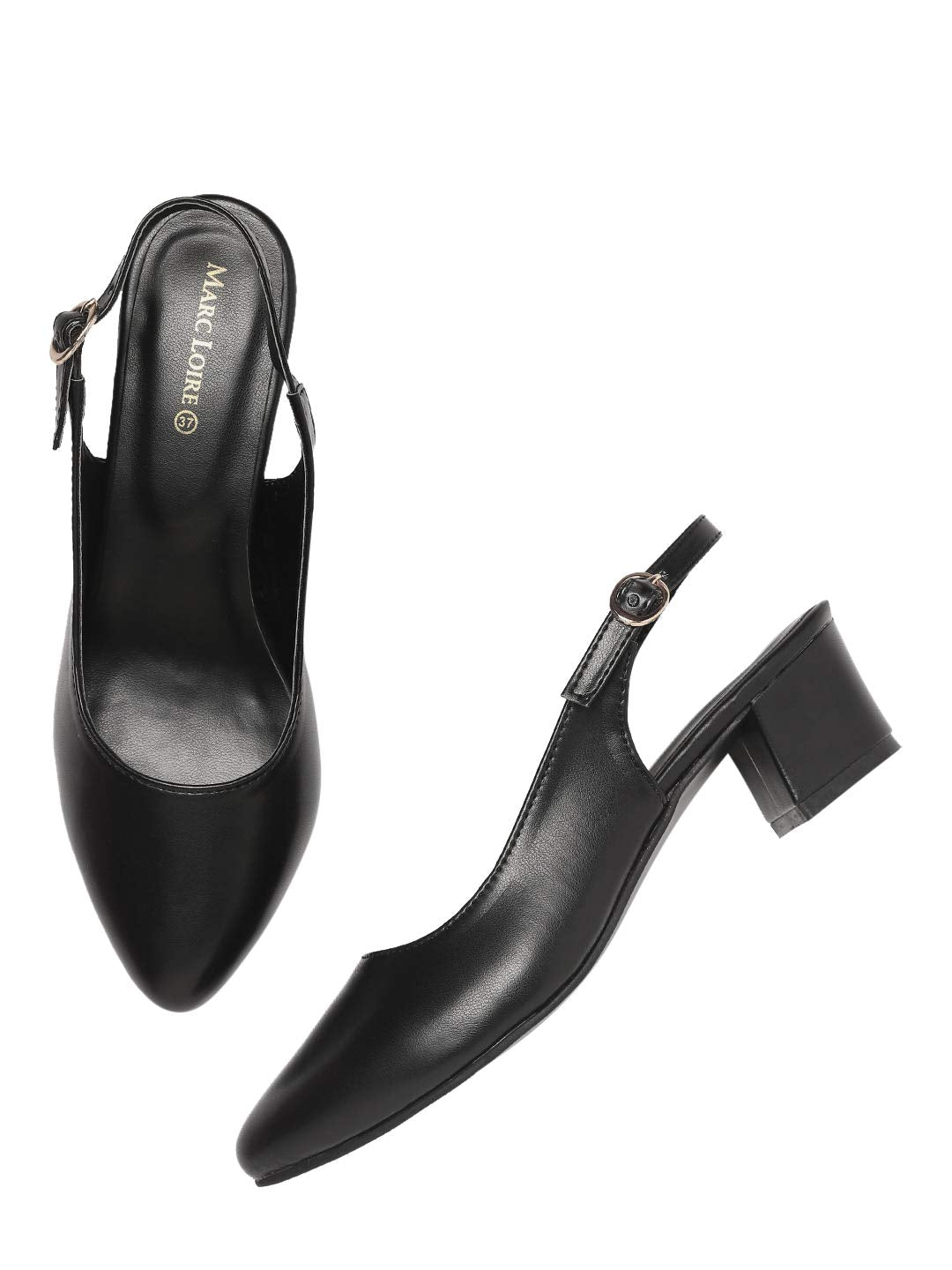 Marc Loire Women's Block Heel Pumps With Adjustable Ankle Strap, 4 Uk, Black