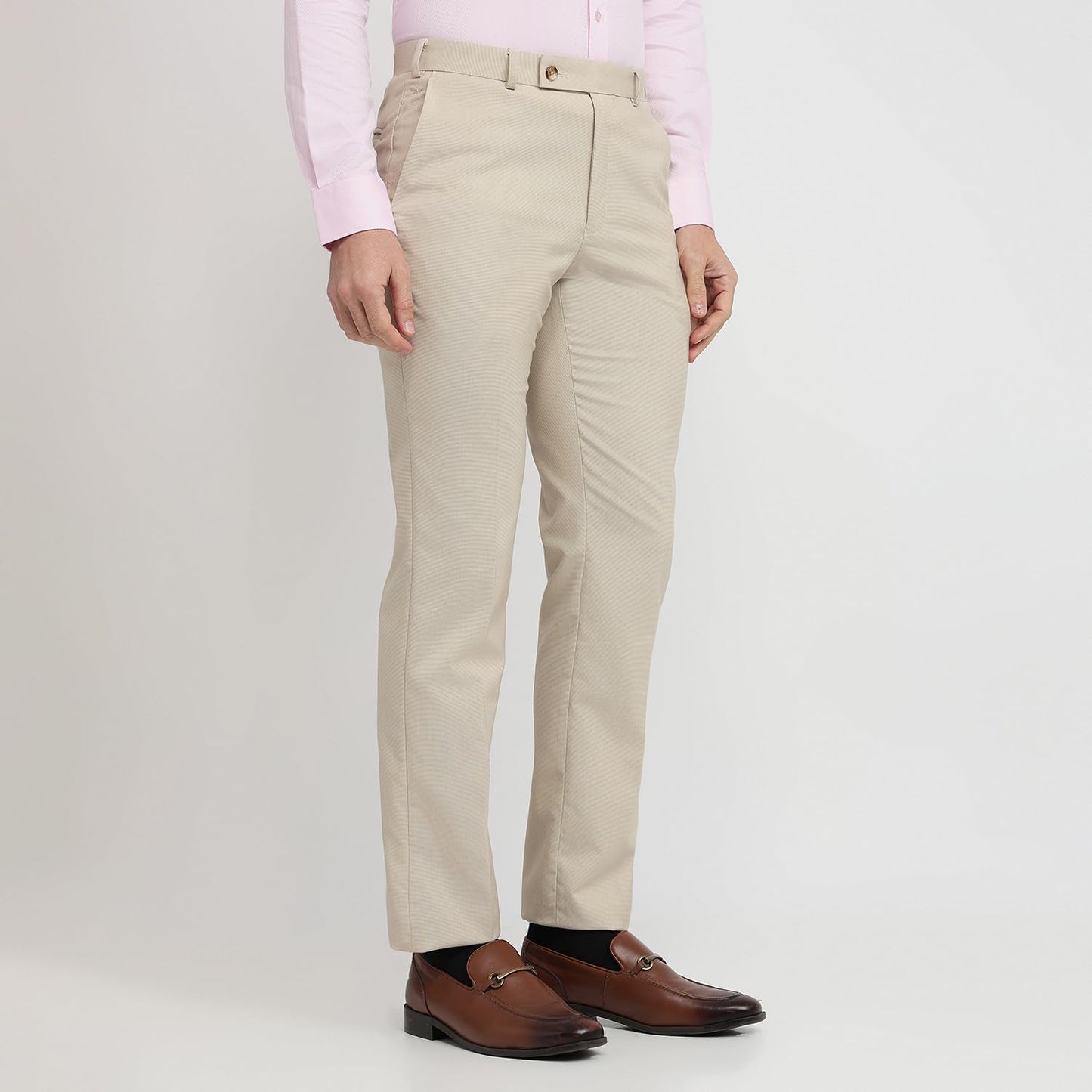 Park Avenue Men Regular Fit Solid Pattern Poly Viscose Blend Flat Front Formal Trouser Medium Fawn