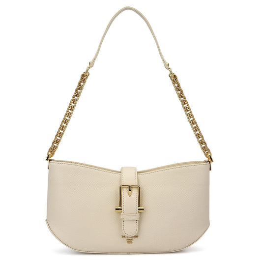 Da Milano Genuine Leather Small Shoulder Bag for Women | White Handbag with Multiple Compartments & Secure Closure