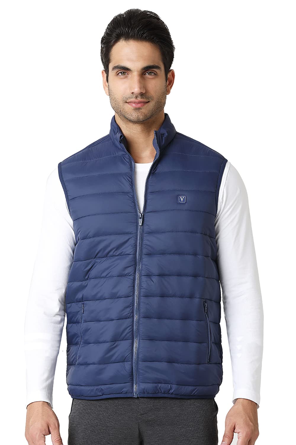 Van Heusen Athleisure Men Woven Jacket - 100% Nylon - Extra Warm, High Neck, Zip Front, Sleeveless_80005_Navy_L